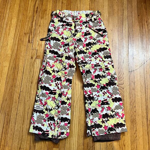 Ride Snowboard Pants Youth Large Waterproof Abstract Pink Yellow Snow - Picture 1 of 8
